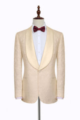 Noble Champagne Jacquard Wedding Tuxedos for Groom Silk Shawl Lapel Prom Suits-stylesnuggle