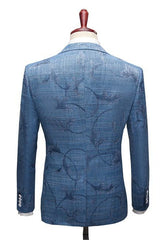 Ocean Blue Wood Men's Business Suitss Online Notched Lapel Print Tuxedo-stylesnuggle