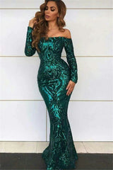 Customizing this New Arrival Off Shoulder Evening Dresses with Sleeves Chic Mermaid Sequins Prom Dressesfor your big day? stylesnuggle sell dresses On Sale all over the world. Also,  extra discount are offered to our customers.