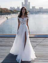 This Off The Shoulder Appliques A-line Wedding Dresses Side Split Tulle Bridal Gowns at stylesnuggle comes in all sizes and colors. Shop a selection of formal dresses for special occasion and weddings at reasonable price.