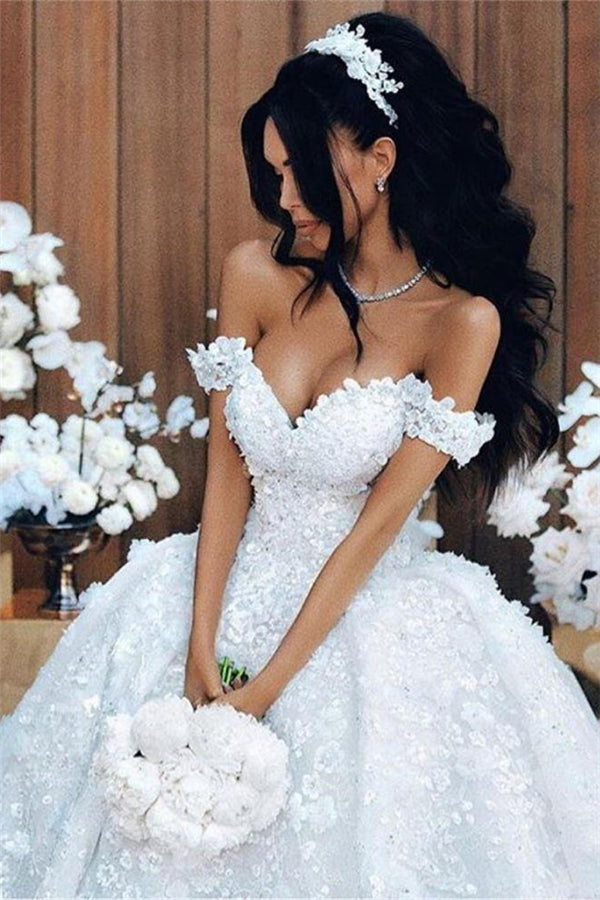 Off The Shoulder Appliques Luxurious Wedding Dresses Princess Ball Gown Modern Bride Dress-stylesnuggle