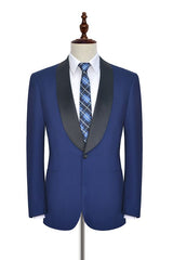 One Button Black Silk Shawl Lapel Wedding Suits for Men Classic Blue Mens Prom Suits-stylesnuggle