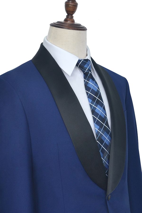 One Button Black Silk Shawl Lapel Wedding Suits for Men Classic Blue Mens Prom Suits-stylesnuggle