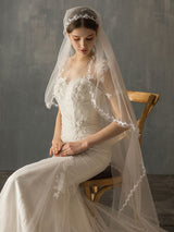 One Tier Piping Tulle Finished Edge Drop Wedding Veil-stylesnuggle