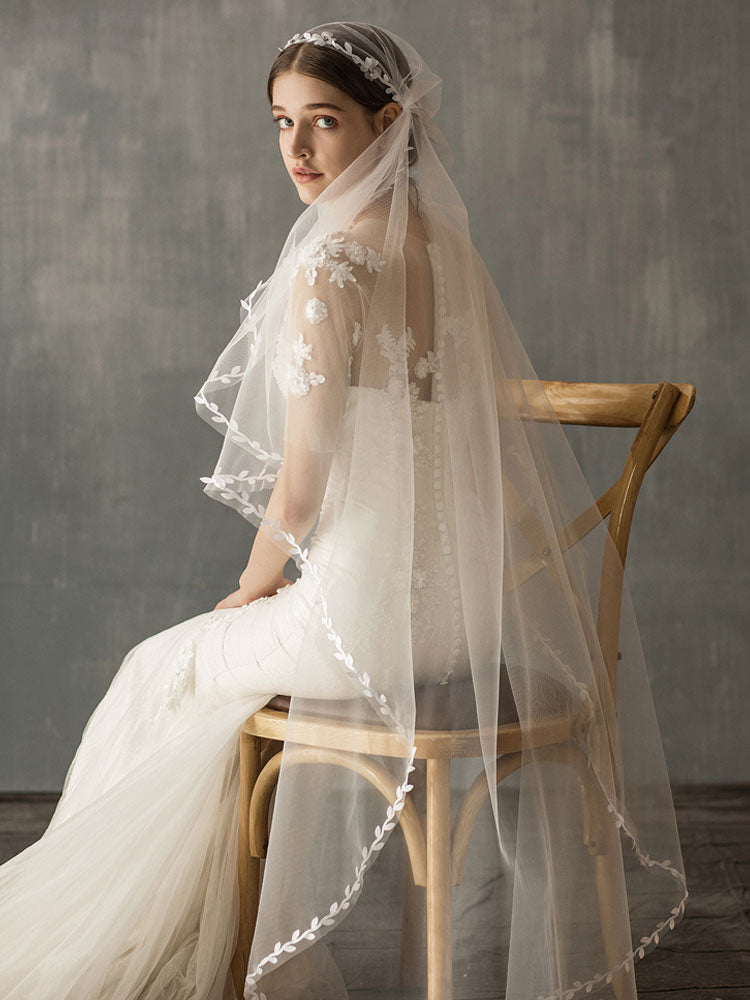 One Tier Piping Tulle Finished Edge Drop Wedding Veil-stylesnuggle