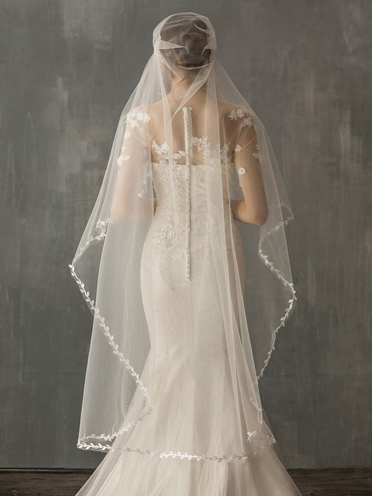 One Tier Piping Tulle Finished Edge Drop Wedding Veil-stylesnuggle