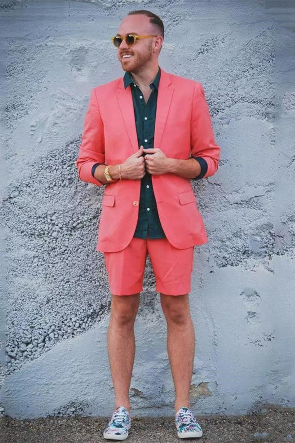 Orange Notched Lapel Men Suit with Short Pants