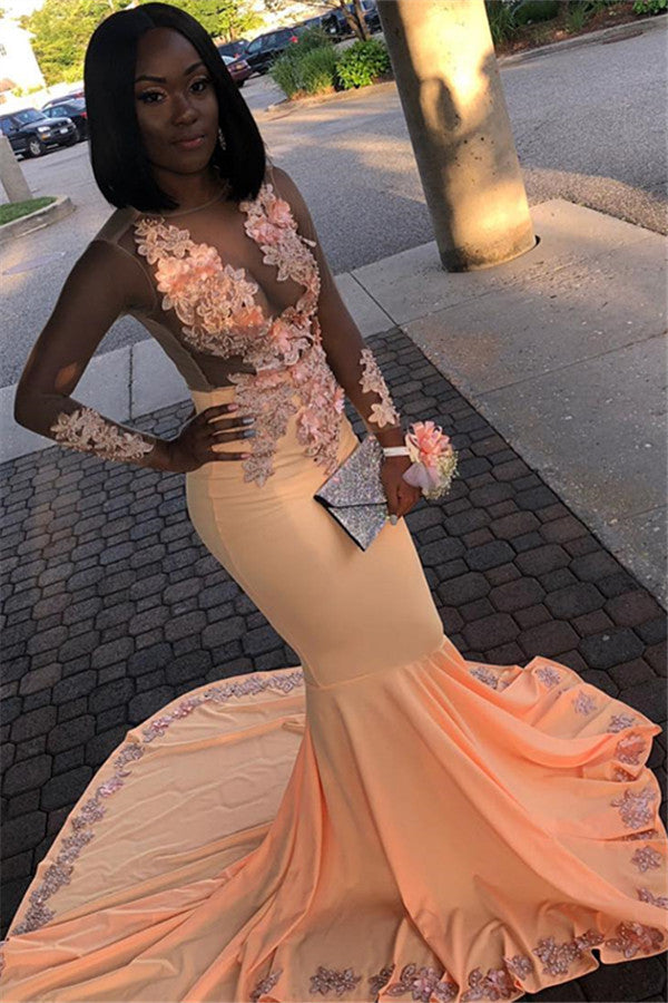 Still not know where to get your dresses online for your speical event? stylesnuggle offer you trendy Orange Sheer Tulle Flower Appliques Long-Sleeves at factory price,  fast delivery worldwide.