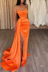 Orange Sweetheart Mermaid Prom Dress Long Split With Sequins-stylesnuggle