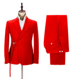 Passionate Bright Red Men's Formal Suit Online Peak Lapel Buckle Button Casual Suit for Men-stylesnuggle