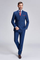 This Peak Lapel Blue Mens Suits for Business, Stripes Double Breasted Mens Suits at stylesnuggle comes in all sizes for prom, wedding and business. Shop an amazing selection of Peaked Lapel Double Breasted Blue mens suits in cheap price.