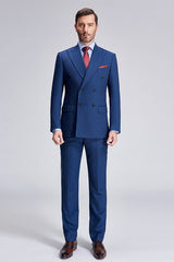 This Peak Lapel Blue Mens Suits for Business, Stripes Double Breasted Mens Suits at stylesnuggle comes in all sizes for prom, wedding and business. Shop an amazing selection of Peaked Lapel Double Breasted Blue mens suits in cheap price.