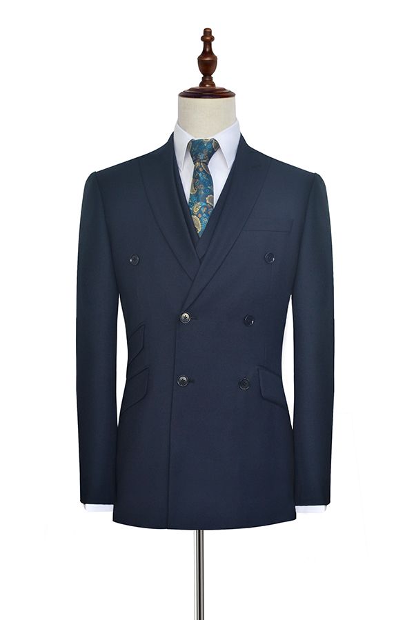 stylesnuggle has various cheap mens suits for prom, wedding or business. Shop this Peak Lapel Double Breasted Business Mens Suits for Formal, Three Piece Dark Navy Suits for Men with free shipping and rush delivery. Special offers are offered to this Dark Navy Double Breasted Peaked Lapel Two-piece mens suits.