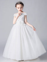 Pink flower girl dresses Bateau Neck Sleeveless Bows Formal Kids Pageant Dresses