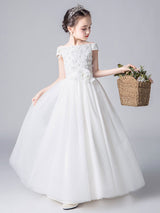 Pink flower girl dresses Bateau Neck Sleeveless Bows Formal Kids Pageant Dresses