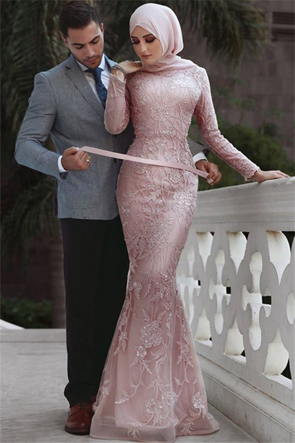 Still not know where to get your event dresses online? stylesnuggle offer you Pink Detachable Long-Sleeves Prom Dresses Appliques Lace Mermaid Evening Gowns at factory price,  fast delivery worldwide.