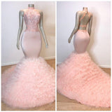 stylesnuggle has a great collection of Real Model Series at an affordable price. Welcome to Pink Halter Sleeveless Mermaid Prom Dresses New Arrival Chic Open Back Lace Tulle Evening Gowns.