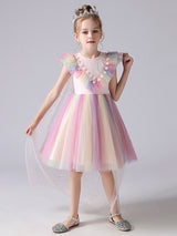 Pink flower girl dresses Jewel Neck Short Sleeves Kids Social Party Dresses Princess Dress