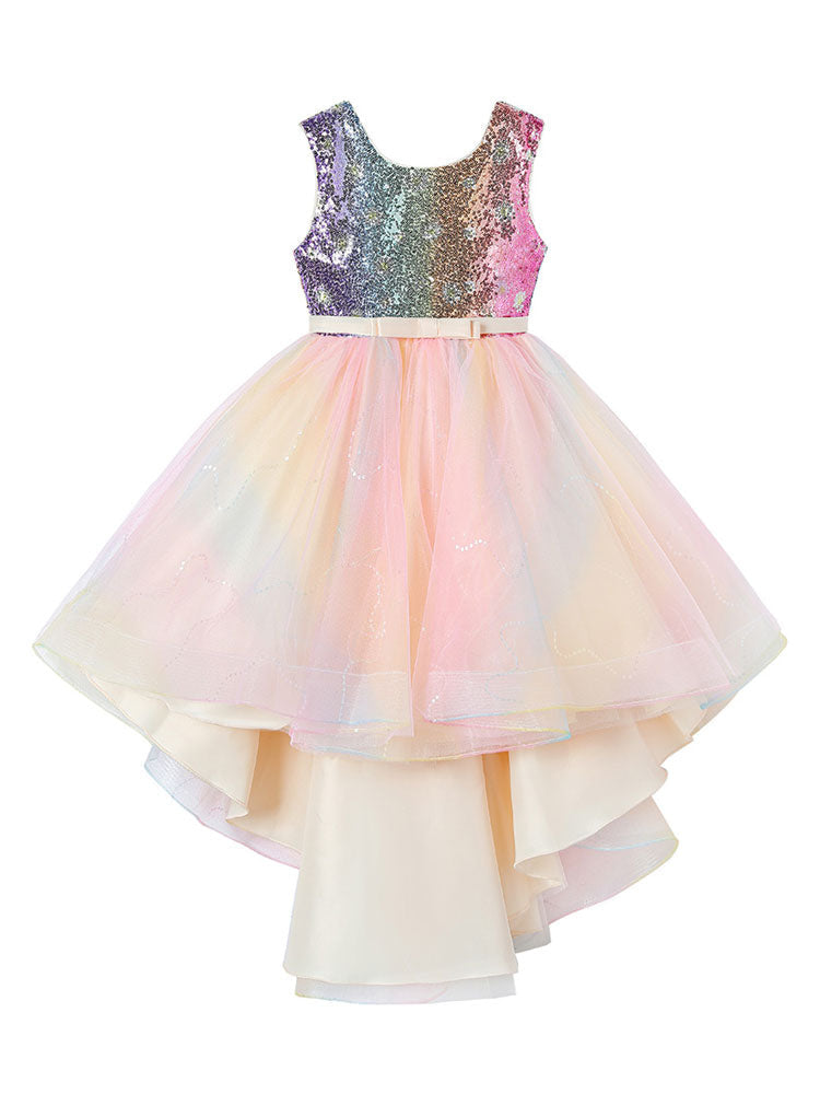 Pink flower girl dresses Jewel Neck Tulle Sleeveless Short Princess Dress Bows Formal Kids Pageant Dresses