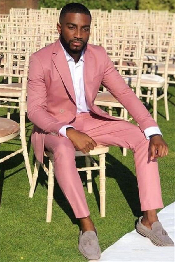 Pink Notched Lapel Two Pieces Slim Fit Men's Suit for Prom