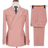 Pink Peaked Lapel Ruffles Designer Slim Fit Men's Prom Suits-stylesnuggle