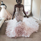 stylesnuggle offers Plus Size Mermaid Crystal Lace Beads Sweetheart Long Train African Custom Made Ruffless Wedding Dresses online at an affordable price from Satin,Taffeta,Hard Net to Ball Gown Floor-length skirts. Shop for Amazing Sleeveless wedding collections for your big day.