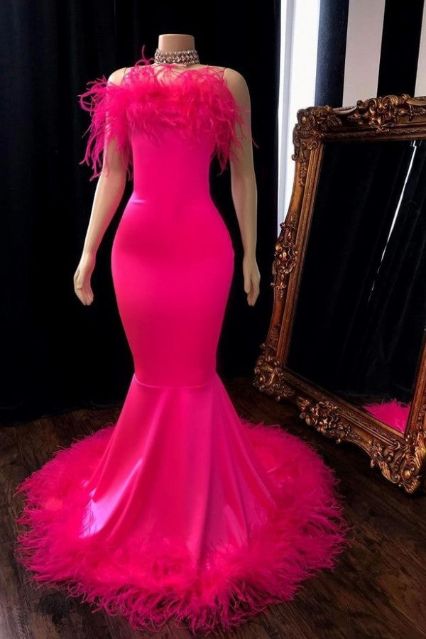 Looking for Prom Dresses, Evening Dresses, Real Model Series in Satin,  Mermaid style,  and Gorgeous Feathers work? stylesnuggle has all covered on this elegant Popular Feather Sleeveless Long Mermaid Evening Dresses.