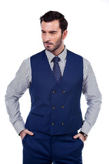 Looking for the Pricey Premium Peak Lapel Navy Blue Three Piece Suits for Men with Double Breasted Vest online Find your Peaked Lapel Single Breasted Three-piece Blue mens suits for prom, wedding and business at stylesnuggle.