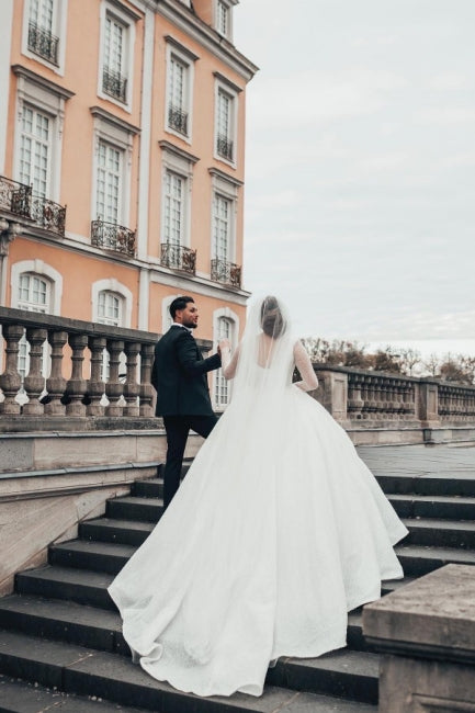 Pretty Long White A-line Wedding Dresses With Long Sleeves-stylesnuggle