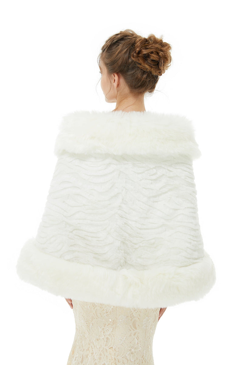 Pure White Warm Faux Fur Shawl For Bride For Winter-stylesnuggle