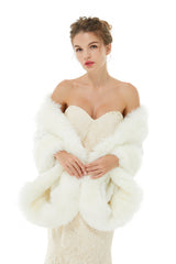 Pure White Warm Faux Fur Shawl For Bride For Winter-stylesnuggle