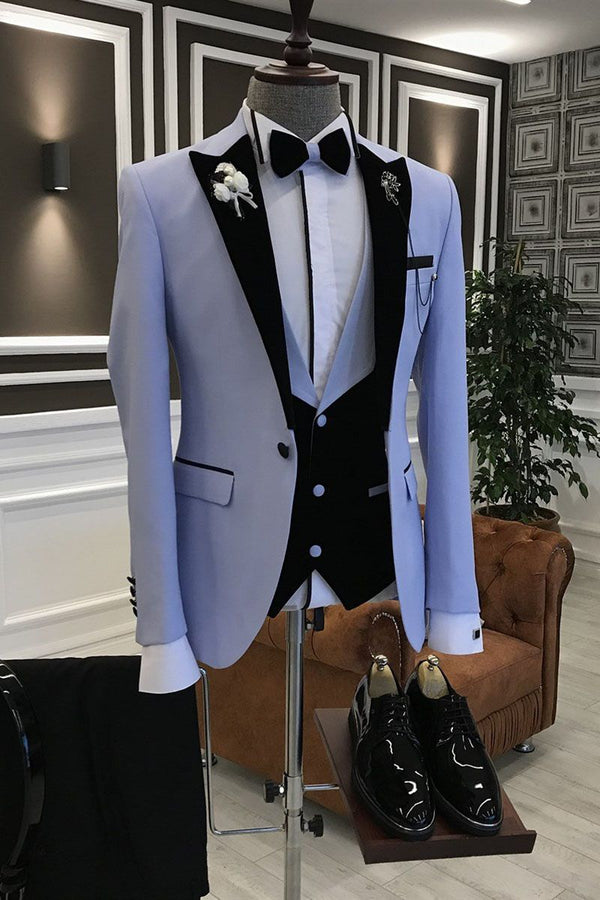 Purple 3-Pieces Black Peaked Lapel Slim Fit Men's Prom Suits