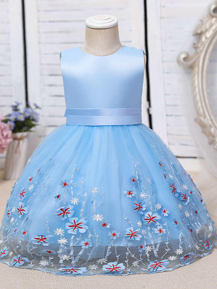 flower girl dresses Purple Jewel Neck Polyester Polyester Cotton Tulle Sleeveless Knee-Length A-Line Embroidered Kids Party Dresses