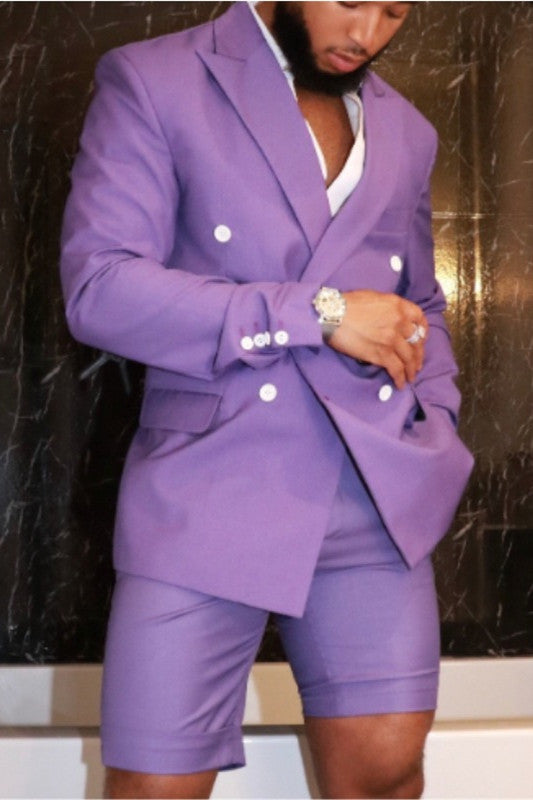 Purple Peaked Lapel Double Breasted Bespoke Men Suits