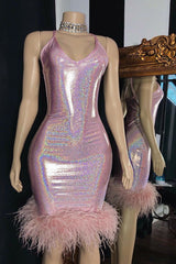 Looking for Prom Dresses, Evening Dresses, Homecoming Dresses in Column style,  and Gorgeous Feathers work? stylesnuggle has all covered on this elegant Radiant Mermaid V-neck Sleeveless Homecoming Dresses with Furs.