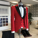 Red 3-Pieces Black Peaked Lapel Prom Suits For Men-stylesnuggle