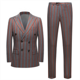 Red and Gray Stripes Formal Men's Suits New Arrival Double Breasted Prom Suits-stylesnuggle