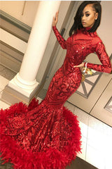 stylesnuggle offers Red Mermaid Sequins Long Sleevess High Neck Prom Dresses at a cheap price from Same as Picture, Gold, Royal Blue, Black,  Sequined to Mermaid hem. Gorgeous yet affordable Long Sleevess Prom Dresses, Evening Dresses.