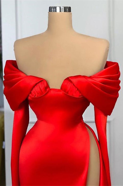 Red Off-the-Shoulder Long Sleeves Prom Dress Mermaid With High Split-stylesnuggle