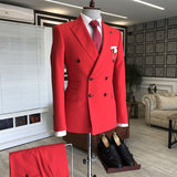 Red Peaked Lapel Double Breasted Bespoke Slim Fit Men's Prom Suits-stylesnuggle