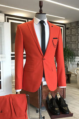 Red Peaked Lapel One Button Slim Fit Dinner Party Suits