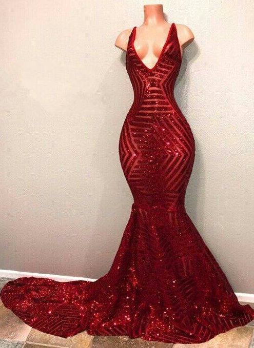 stylesnuggle offers Red Sequins Shiny V-Neck Mermaid Long Prom Dresses on stylesnuggle. We offer extra coupons,  make in cheap and affordable price. We provide worldwide shipping and will make the dress perfect for everyone.