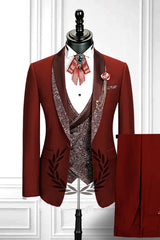 This Red Three-piece Stitching Lapel Custom design Double Breasted Waistcoat Men Formal Suit at stylesnuggle comes in all sizes for prom, wedding and business. Shop an amazing selection of Shawl Lapel Single Breasted Burgundy mens suits in cheap price.