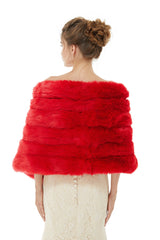 Red Wedding Shawl Faux Fur Stole Fluffy Bridal Wrap Shrug-stylesnuggle