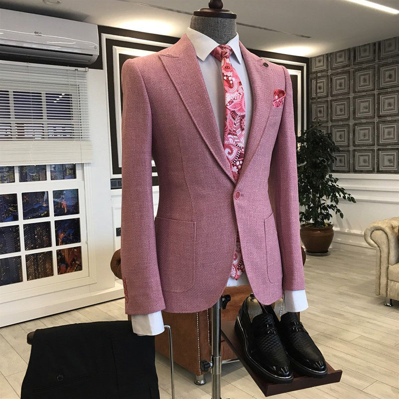 Rock Pink Peaked Lapel One Button Slim Fit Men's Prom Suits-stylesnuggle