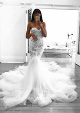 stylesnuggle custom made Romantic Sweetheart Lace White Sheer Wedding Dress at factory price, fast delivery worldwide.