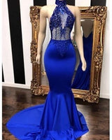 stylesnuggle offers Royal Blue Halter Sleeveless Lace Beading Mermaid Long Prom Dresses at a cheap price from Lace to Mermaid hem. Gorgeous yet affordable Sleeveless Real Model Series.