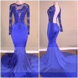 Customizing this New Arrival Royal-Blue Long-Sleeves Open-Back Mermaid Charming Sheer Prom Dresses on stylesnuggle. We offer extra coupons,  make in cheap and affordable price. We provide worldwide shipping and will make the dress perfect for everyone.