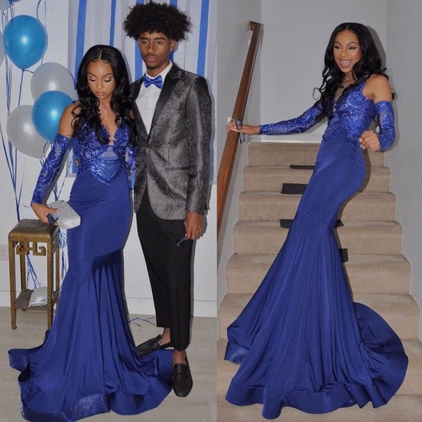 stylesnuggle offers Royal Blue Mermaid Prom Party Gowns Sequined V-Neck Party Wear at a good price from different colors, Stretch Satin to Mermaid Floor-length hem. Gorgeous yet affordable Prom Dresses, Evening Dresses.