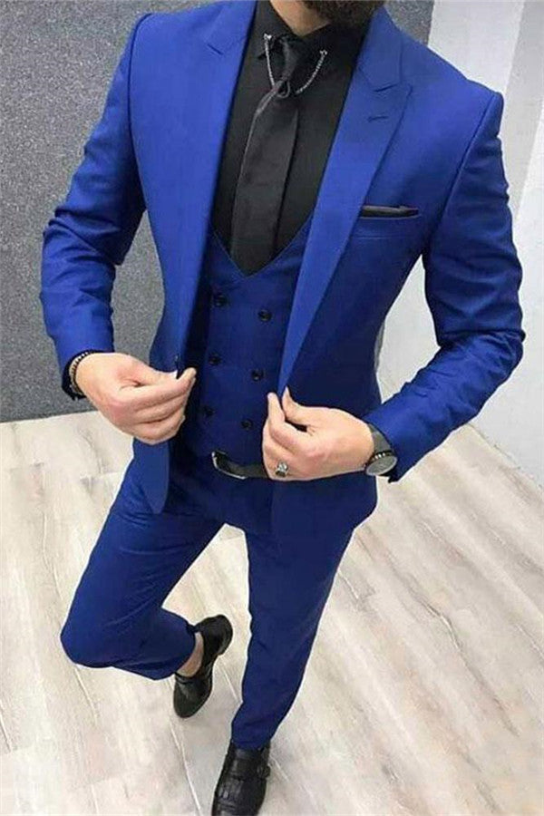 Royal Blue Peak Lapel Men Tuxedo Classy Men's Prom Suits with 3 Pieces